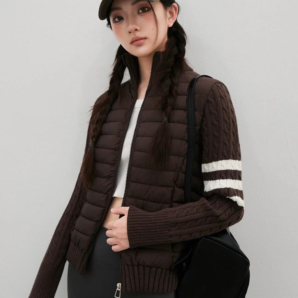 Short cotton clothes autumn and winter women's winter new knitted sleeves splicing stand-up collar light cotton clothes women's slim jacket