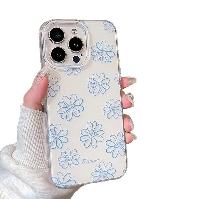Ins корейский синяя линия цветок подходит для Apple iPhone16/17Pro чехол для мобильного телефона 15IMD13 простой 14