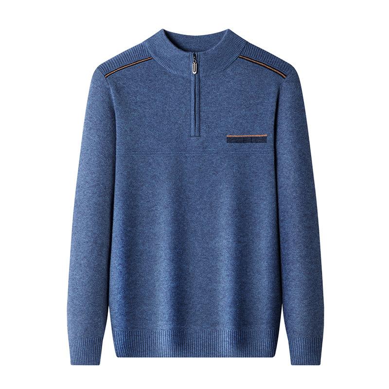 Зимний мужской шерстяной свитер, утолщенный свитер с застежкой-молнией и полуводолазкой, модный теплый вязаный свитер для папы для мужчин