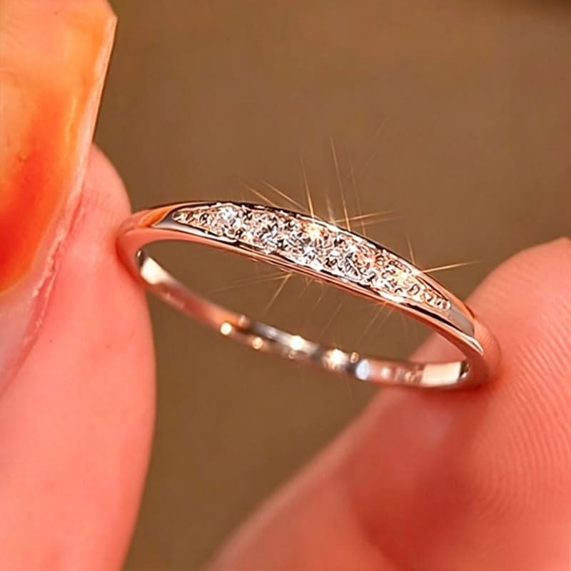 Copper Micro Pave Cubic Zirconia Ring, Irregular Wave Ring, Shiny Paved CZ Eternity Ring Delicate Row Diamond Finer Ring for Women Jewelry Gift