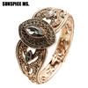 Fashion Ellipse Crystal Women Bangle Antique Gold Color Flower Charm Bracelets Turkish Vintage Cuff Festival Accessories