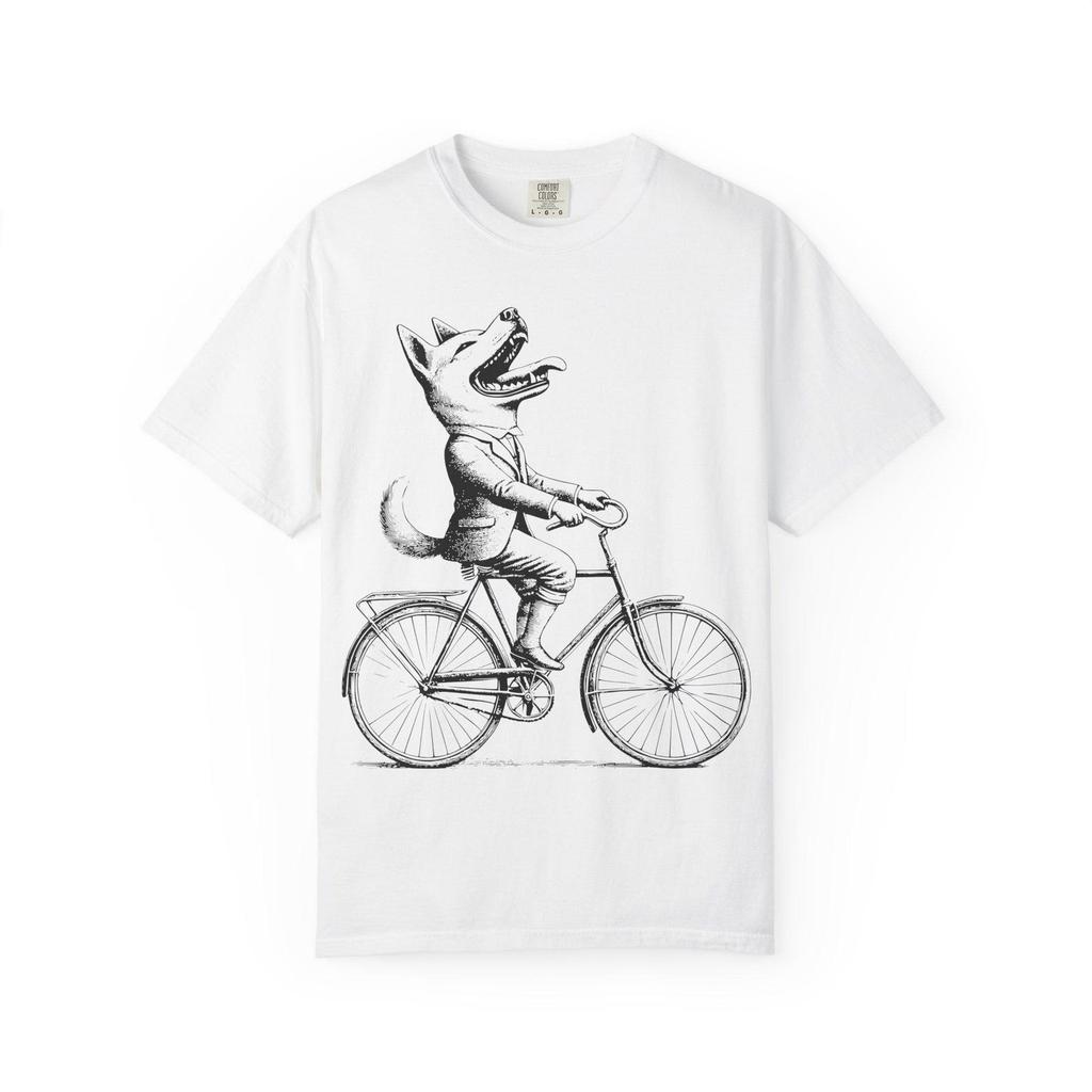 Whimsical Dog Cycling T-Shirt: Vintage Style Graphic Tee