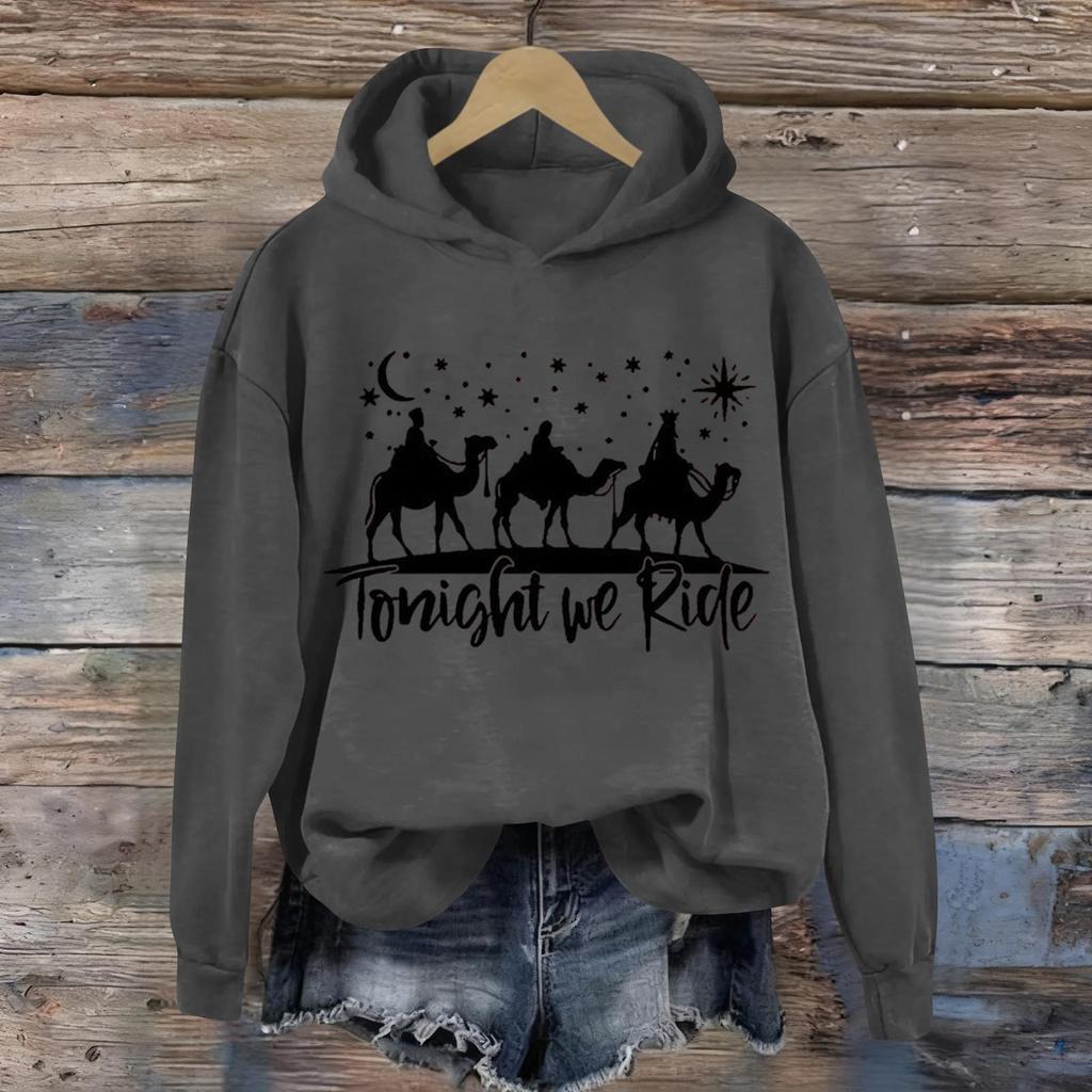 Women's Printed Casual Long Sleeve Hooded Sweatshirt Top