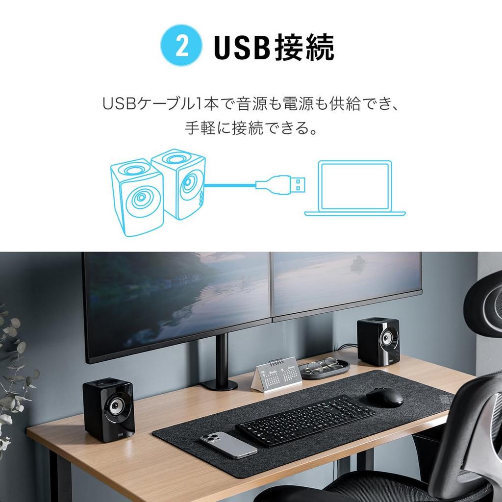 Sanwa Direct PC USB 10 Вт Пассивные USB-колонки, 3-полосные, Bluetooth, 3,5-мм подключение, Выход, Режим, Питание, Проводные, Компактные, 400-SP116