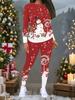 Женский рождественский костюм-двойка с принтом: Топ с длинным рукавом и круглым вырезом и брюки, праздничный лимитированный повседневный костюм для вечеринки в подарок