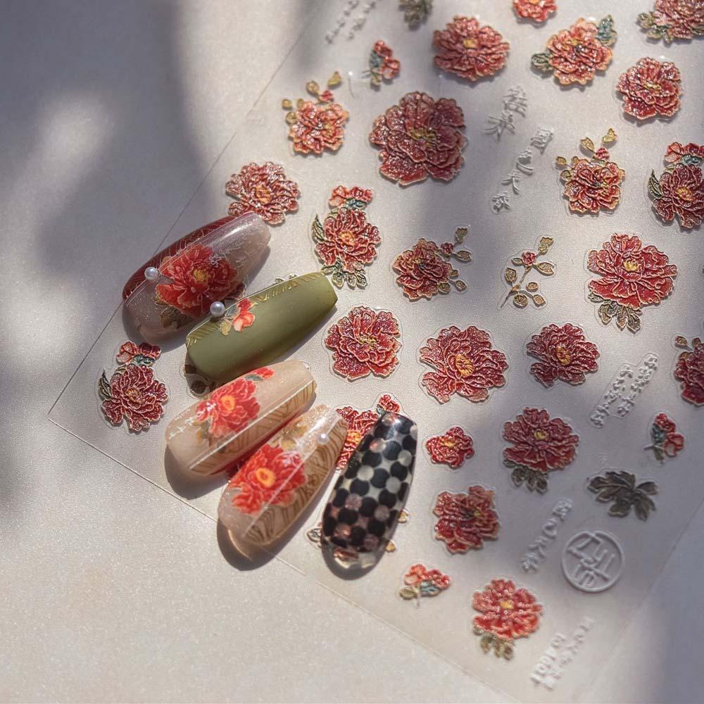 Пион Цветок Китайский Новый год Наклейка для ногтей Аксессуары для ногтей Змея Украшение для ногтей Вечеринка