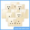 Gold UK 13A Tempered Glass USB Socket Plug,18W Type-C Fast Charging Universal 3pin Dual Power Outlet,Wall LED 2way Light Switch