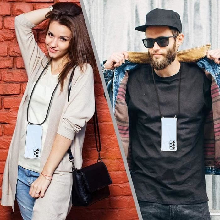 Coque Bandoulière pour Samsung Galaxy A24 - Coins Renforcés Anti-Rayure Souple + Bandoulière Bleu Marine