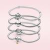 925 Sterling Silver Bracelet Moments Sparkling  Moments Mouse Heart Clasp Snake Chain Bracelet Women for Jewelry DIY Charm Bead