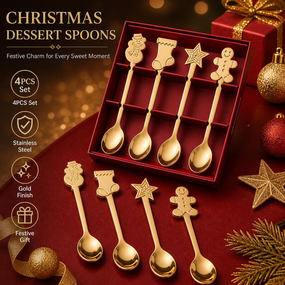 4PCS Set Snowman Coffee Spoons Festive Cake Spoons New Dessert Spoons  Holiday Decoration