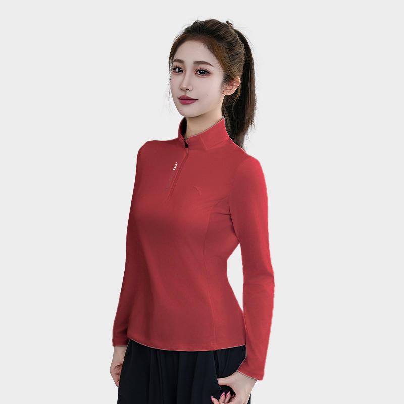 ANTA T Shirts Women's Dense Rusty Red Thickened Stand Collar Thickened 162647401RN-5
