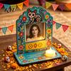 Photo Frames with Candle Holders Day of The Dead Frame Integrated Holder, Decorative Mexican for Altars Sugar Skull Picture Frame, Wood Memorial Home