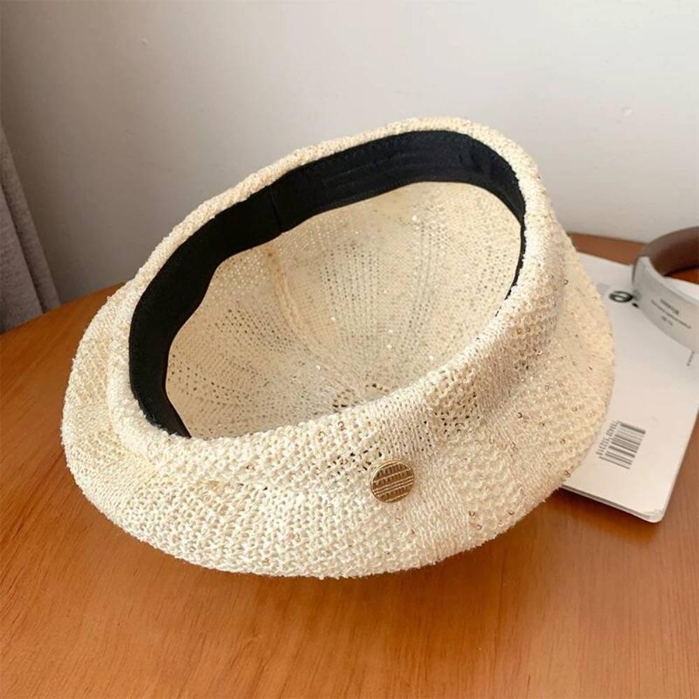 Paillette Weave Hat Breathable Crochet Knitted Cap Elegant Sequin Beret Hat Beach