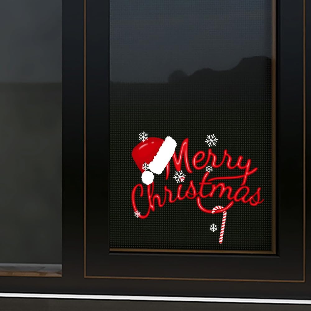 Merry Christmas Winter Decals, Car Stickers, Holiday Wall Window Clings, Decorations Accessories (Hat Merry Christmas)
