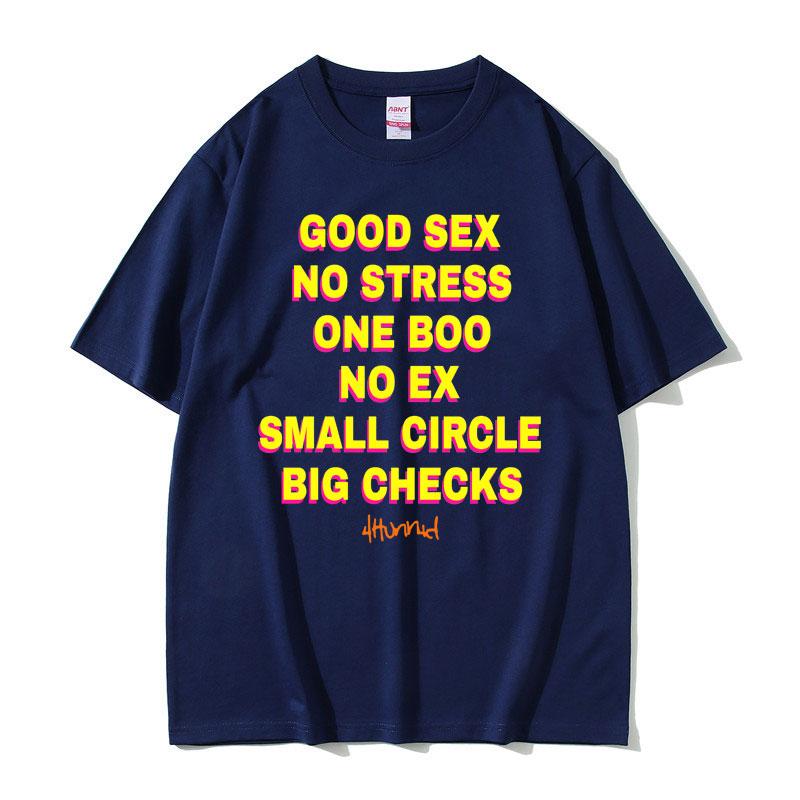 Good Sex No Stress One Boo No Ex Small Circle Big Checks T Shirts Men Casual Loose y2k Tees Male Funny Hip Hop Tshirts