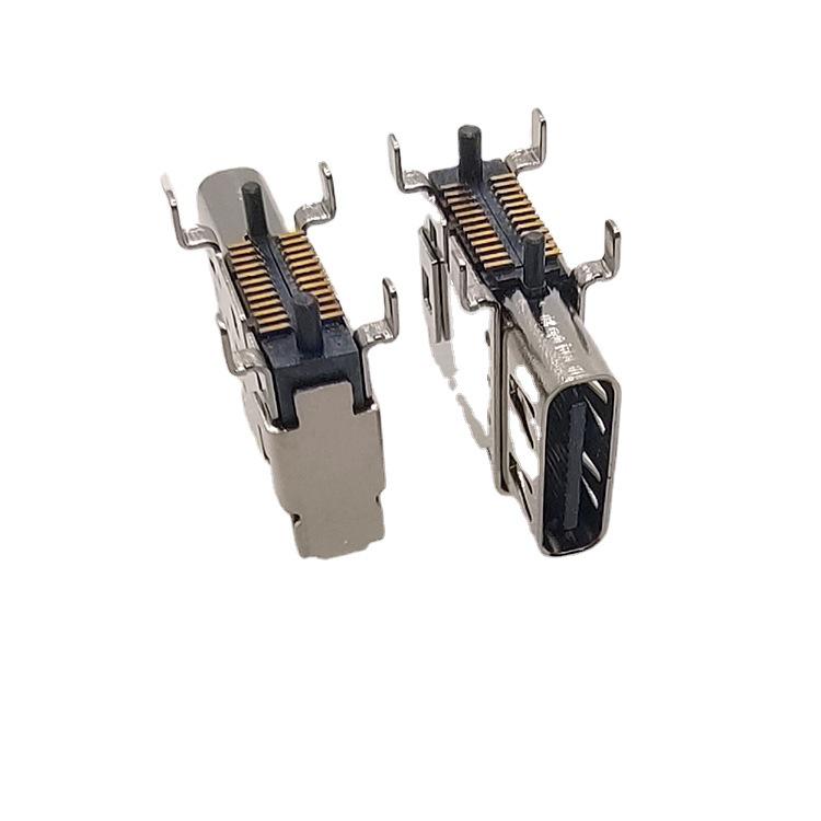 Разъем TYPE-C 24-контактный, вертикальный, SMD-монтаж, двойной корпус, боковая установка
