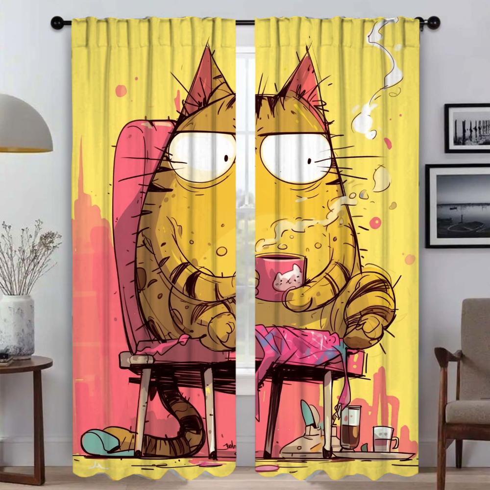 Оконная занавеска Duty Cat для комнаты, 2-панельные шторы для спальни, домашний интерьер, шторы, перегородки, украшения на Хэллоуин для детей