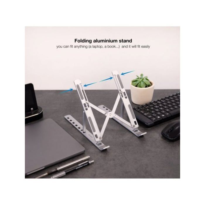 TooQ TQLRS0035-AL - Support en Alliage d'aluminium pour Ordinateur Portable, Tablette, Mobile et Livre, Pliable, réglable sur 7