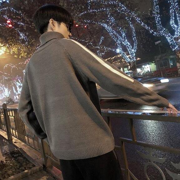 Мужской вязаный свитер осень-зима повседневный тонкий трикотаж с высоким воротом мужские свободные свитера пуловеры