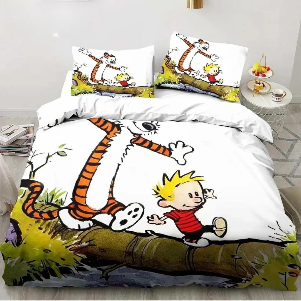 Мультяшный постельный комплект C-Calvin&Hobbes 3D-принт Комплект пододеяльника Мягкий Односпальный Полуторный Двуспальный Кинг-сайз для Детей Подарок Ребенку Комикс