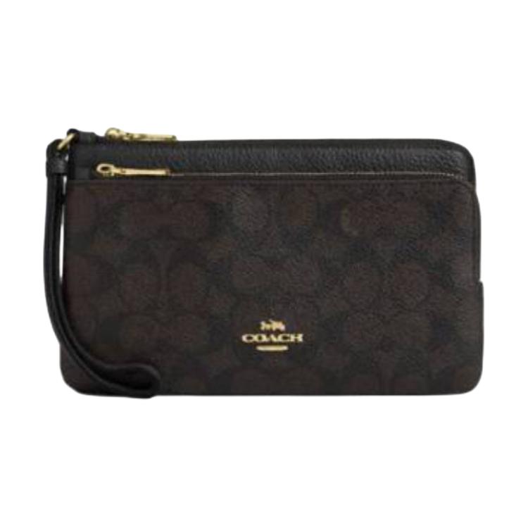 Coach Кошелек на двойной молнии 21 Дизайн с логотипом Застежка-молния Кошелек из покрытого холста и кожи Женский кошелек Черный CX161-IMXAQ