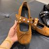 2025 New Autumn New Style Flat Rivet Ballet Flats for Women, Bowknot Round Toe Rivet Mary Jane Shoes for Women