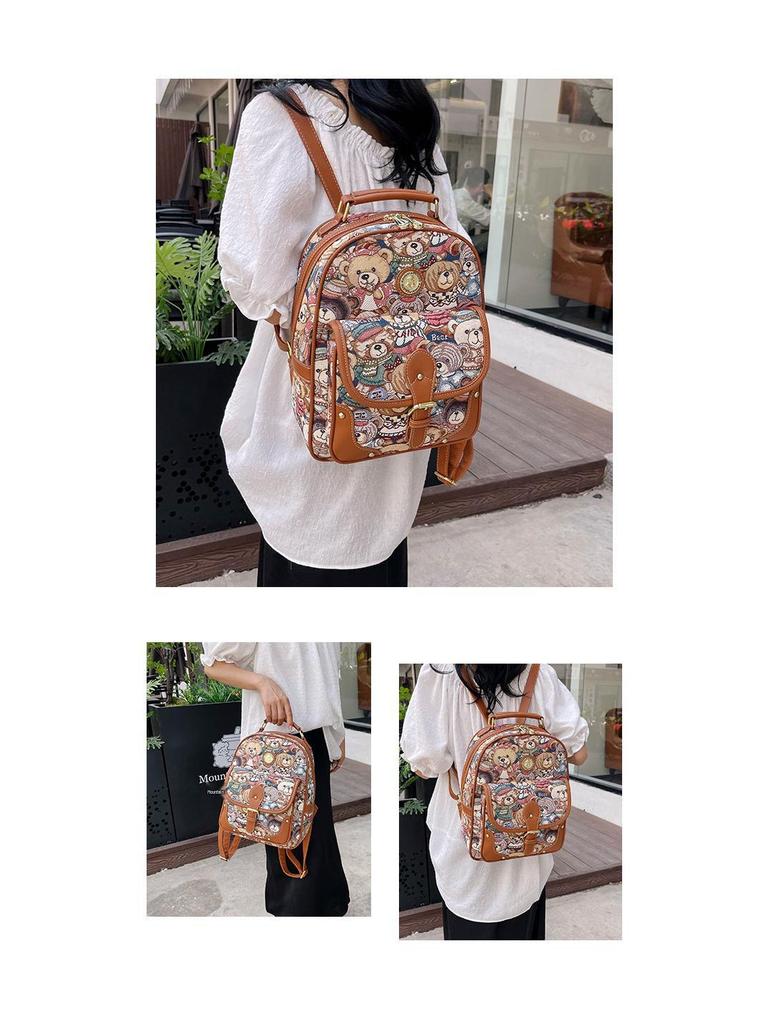 Hello Kitty Women's Cute Bear Backpack - 2025 Street Fashion Cartoon Style