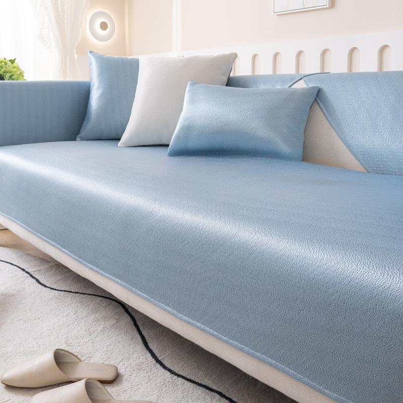 Ice Silk Sofa Cushion Summer Summer Summer Mat Cushion Non-Slip Leather Sofa Cover Cover Cloth Solid Color Seat Cushion