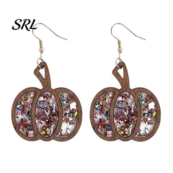 Unique Statement Earrings 1 Pair Fall Thanksgiving Pumpkin for Women, Wooden Gift Her Shaped Dangle Drop Earrings, Autumn Halloween Jewelry Festive