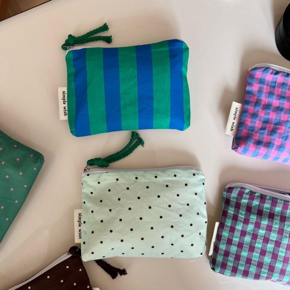 Plaid Striped Makeup Bag Portable Cosmetics Organizer Clutch Bag Mini Cosmetic Pouch Women