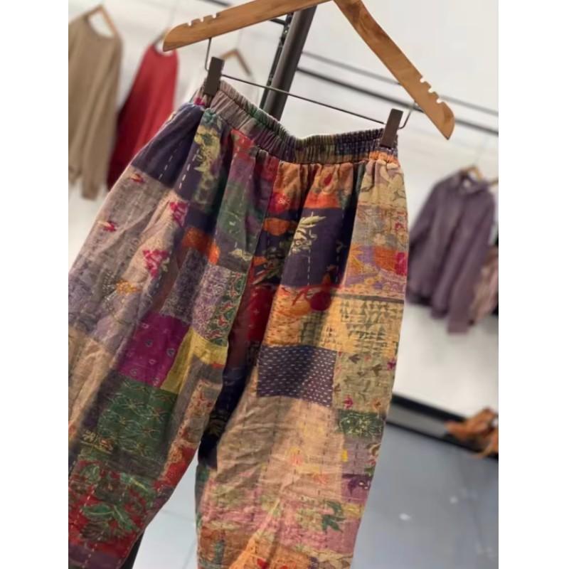 Women's Winter Elastic Waist Warm Harlan Trousers Ladies Loose Design Causal Pants