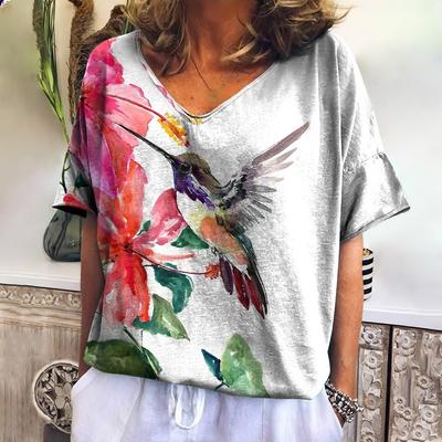 Женские футболки с принтом 3D-птицы, летние футболки с V-образным вырезом и коротким рукавом, повседневная футболка Harajuku oversize, женская одежда
