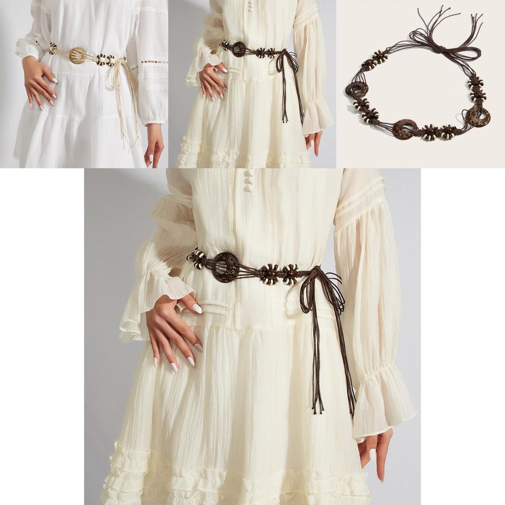 Vintage Boho Waist Chain For Women Made Of Cotton Linen With Knot Fastening For Dress Decor