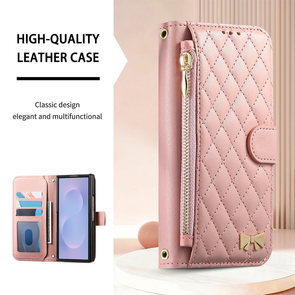 Zipper Flip Cards Solt Wallet Diamond Patterned Leather Case for Samsung Z Fold 8 Ultra Shockproof Book Stand Slim Fit Cover