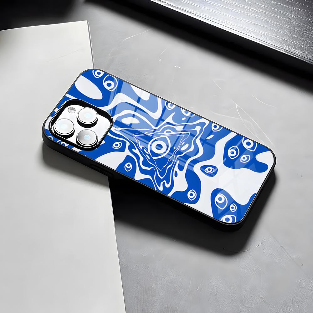 Милый Синий Чехол-Глаз для Телефона iPhone 17 Pro Max 15 Pro 16 14 Plus 12 13 Mini 11 Pro Ударопрочный Стеклянный Чехол