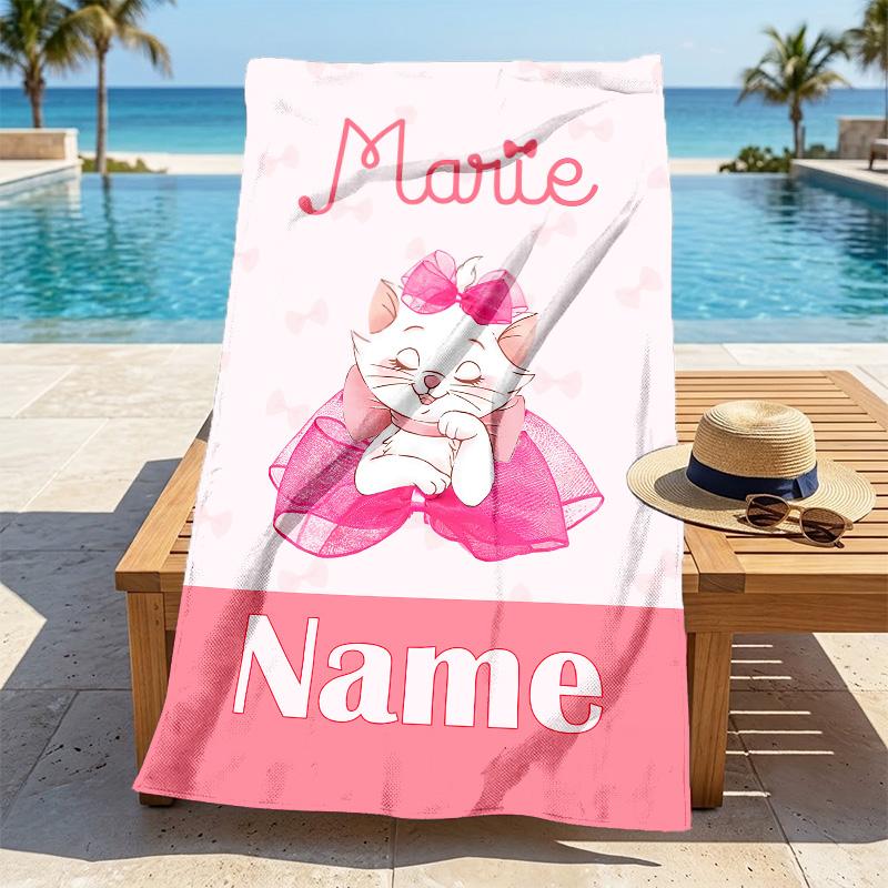 Custom Name Cat Love Stylish Digital Printing Beach Towel Quick‑Drying Absorbent Blanket for Beach Pool Gym Travel
