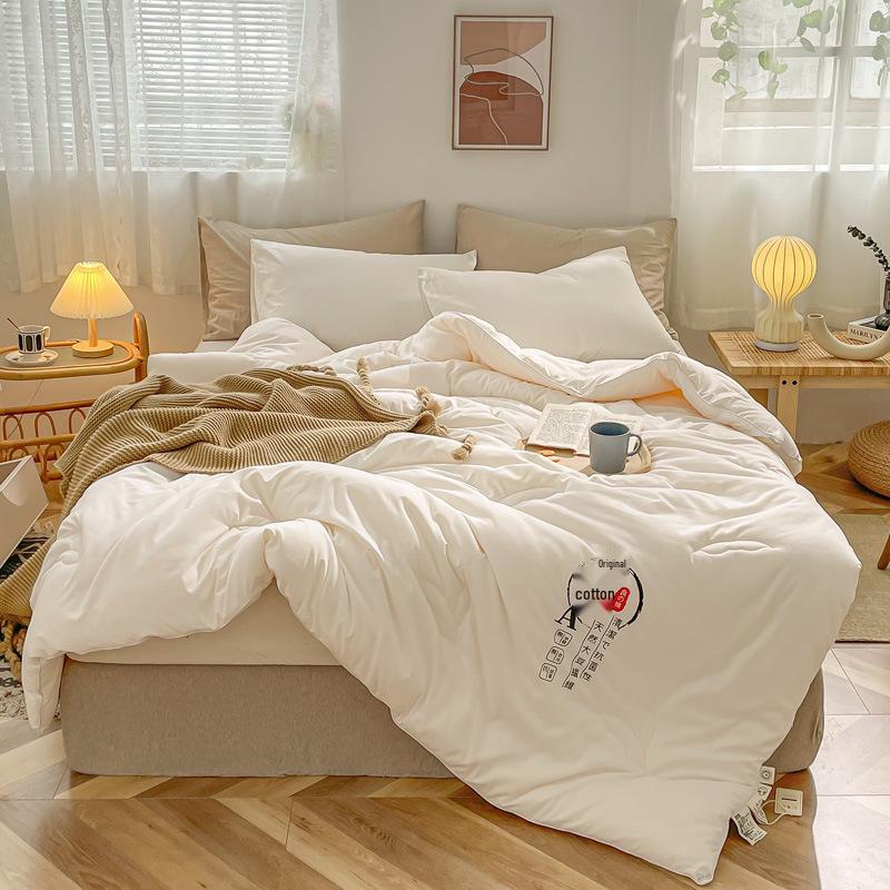 Одеяло из необработанного хлопка и соевого волокна, антибактериальное - Однотонное, Утолщенное для весны, осени и зимы.