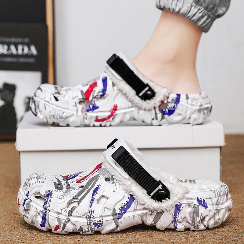 Зимние мужские шлепанцы, Теплые плюшевые шлепанцы, Мягкие домашние хлопковые тапочки, Ежедневные уличные плюшевые комфортные шлепанцы
