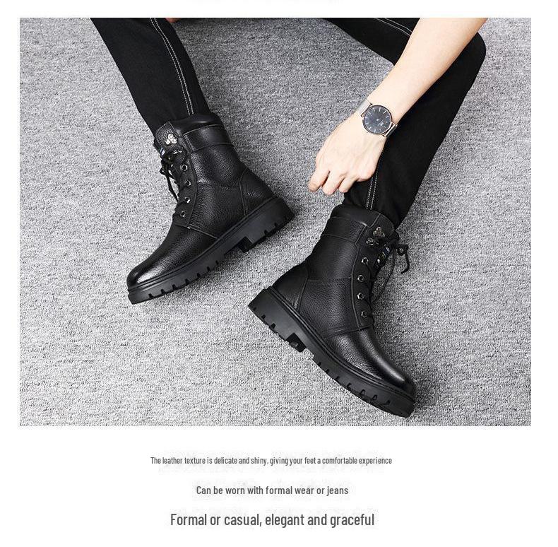 Мужские зимние ботинки из натуральной кожи с высоким берцем: Рабочие ботинки Martin из толстой коровьей кожи с бархатной подкладкой