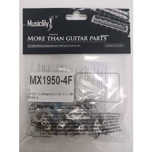 Alpha Potentiometer, 24, 500K, B-Curve, Metric Size, for Electric Guitar/Bass (Pack of 4)