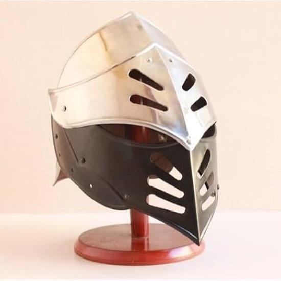 Medieval Gothic Helmet, LARP Armor, Wearable Helmet, Silver Trim, Full Face Silver Helmet
