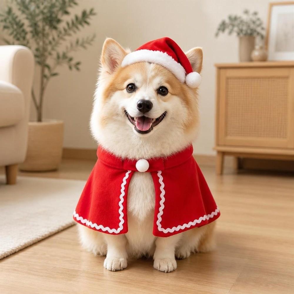 Red Dog Festive Costume Festive Holiday Pet Cloak Cute Pet Christmas Cape Cat Dog