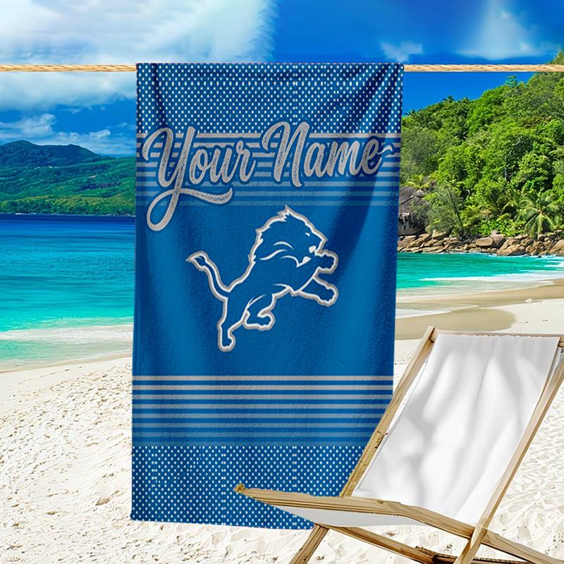 Custom Name Beach Towel Lions Team Beach Towel, Soft Microfiber, Gift for Her/Him, Birthday, for Pool, Beach, Travel, Fan gifts