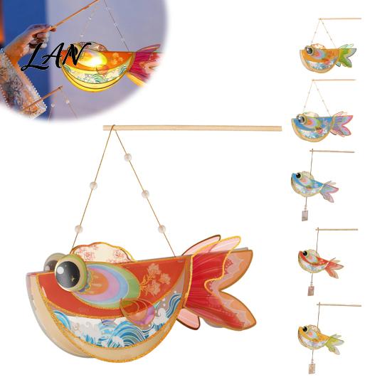Team Building Art Project DIY Fish Lantern Kit, Chinese Style Handheld Light Up with Hanfu Photography Prop Handle, Traditional Mid-Autumn Spring