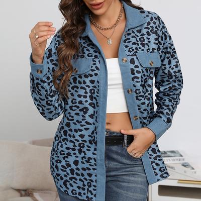 Весенне-осенняя леопардовая куртка, женская вельветовая куртка, пальто, женская верхняя рубашка, свободные рубашки-рубашки с длинными рукавами, куртки для женщин