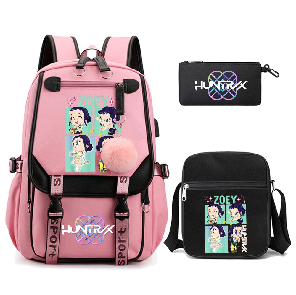 3Pcs/set Anime Cute Kpop Demon Hunters Printed Backpack with Shoulder Bag Pencil Case for Teenager Girl Boy Bookbag Large Capacity Travel Bag Kid Gift