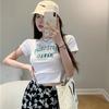Black Letter Printed Short-sleeved T-shirt for Women Ins Trendy Summer Hot Girls Short Slim Top Base Shirt