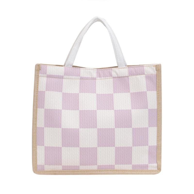 Льняная клетчатая сумка, большая вместительная клетчатая сумка для покупок, простая модная женская сумка через плечо