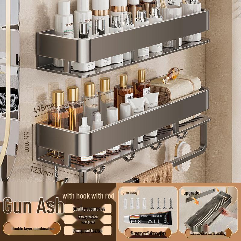 Настенная полка для ванной без сверления и органайзер для косметики