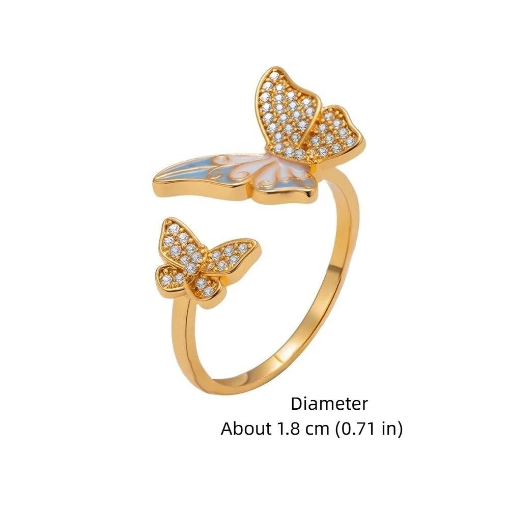 Elegant Butterfly Zircon Ring Enamel Finger Jewelry Sweet Butterfly Open Ring  Ladies Jewelry